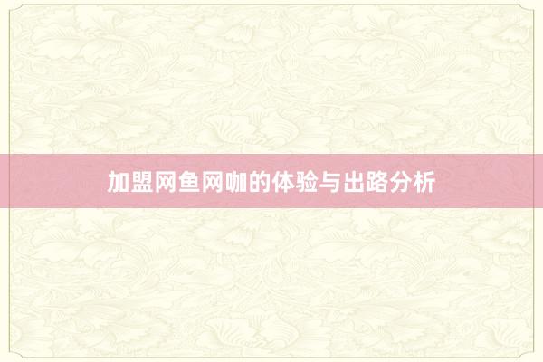 加盟网鱼网咖的体验与出路分析